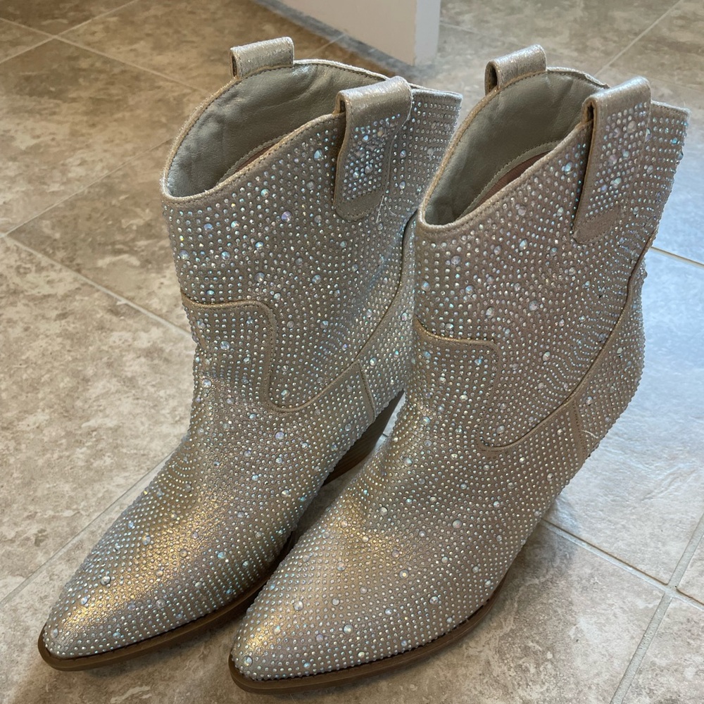 Gold with rhinestones design Ankle Booties